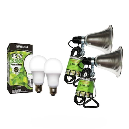 Miracle Led 6.5KK Clamp-On LED Grow Light Kit, 12W Full Spectrum Daylight White Replacing 150W, 2PK 802827